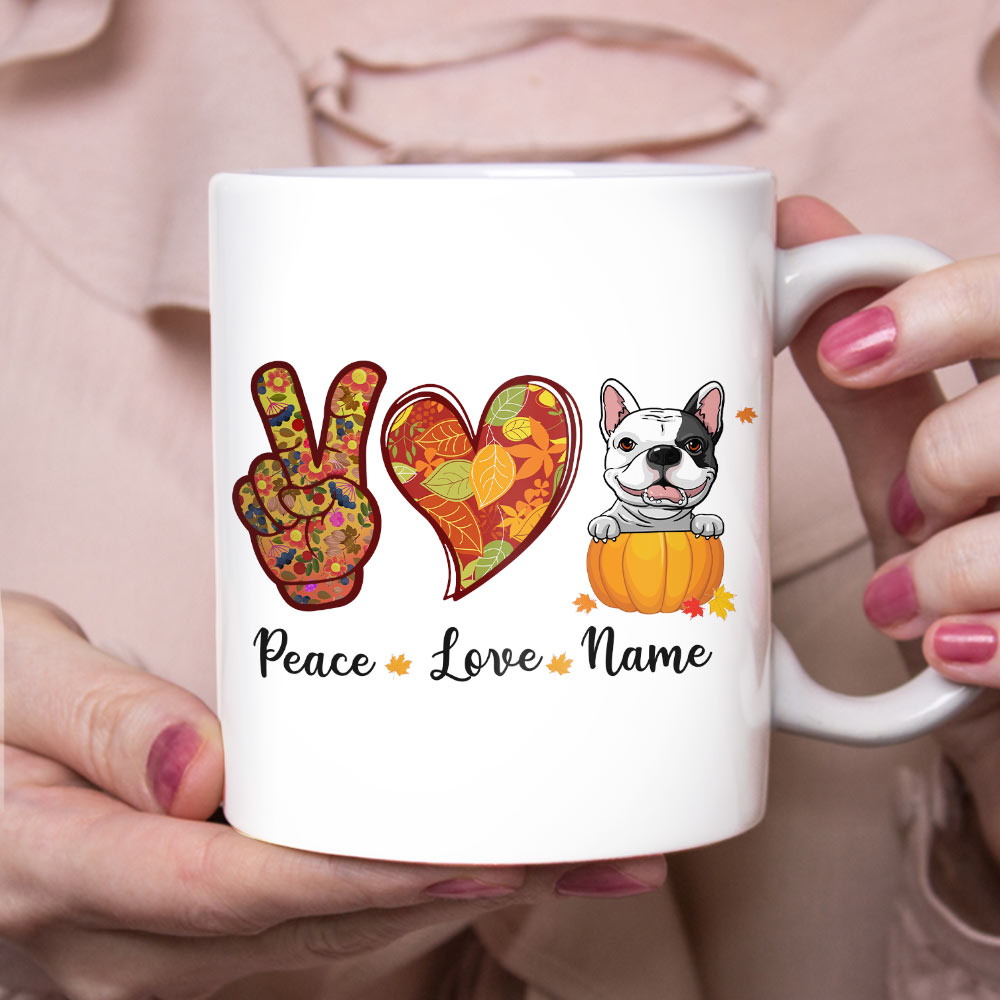 Personalized Peace Love Dog Fall Halloween Mug Personalized Peace Love Dog Fall Halloween Mug