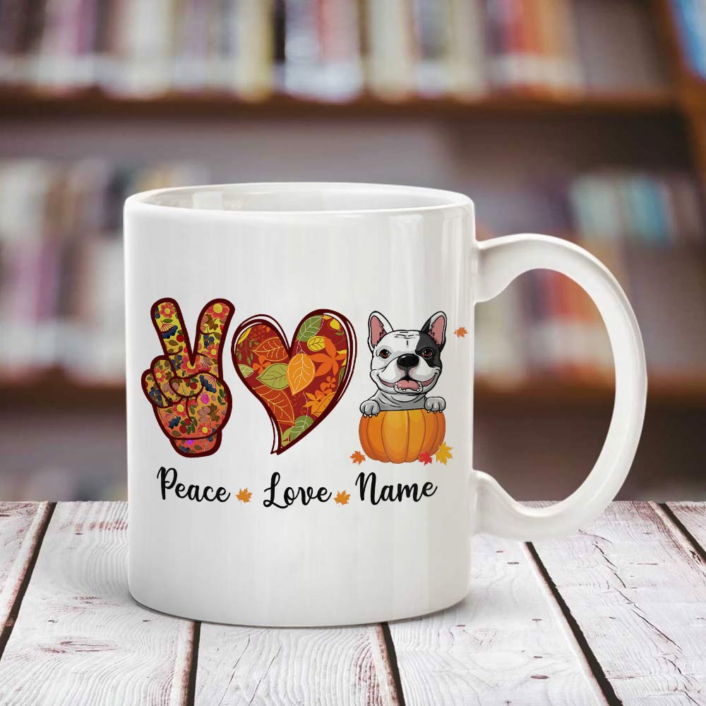 Personalized Peace Love Dog Fall Halloween Mug Personalized Peace Love Dog Fall Halloween Mug