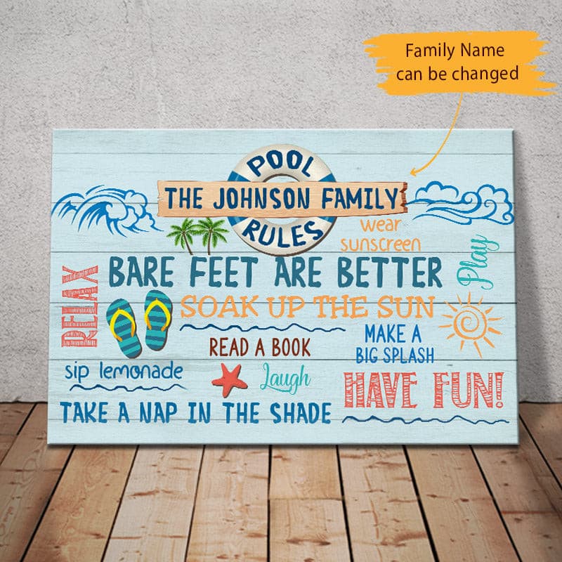 Personalized Pool Rules Family Canvas Personalized Pool Rules Family Canvas
