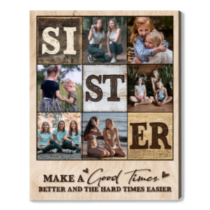 Personalized Sister Photo Collage Canvas, Best Christmas For Sister, Sister Photo Gifts, Christmas Sister Gift