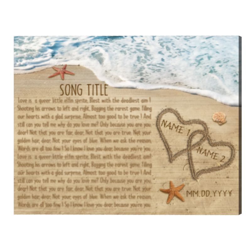 Personalized Song Lyrics Written In The Sand On Canvas, Best Anniversary Gift Personalized Song Lyrics Written In The Sand On Canvas, Best Anniversary Gift