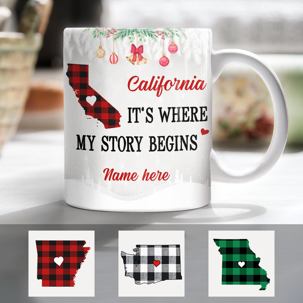 Personalized Story Begins Born And Live Buffalo Plaid Mug Personalized Story Begins Born And Live Buffalo Plaid Mug