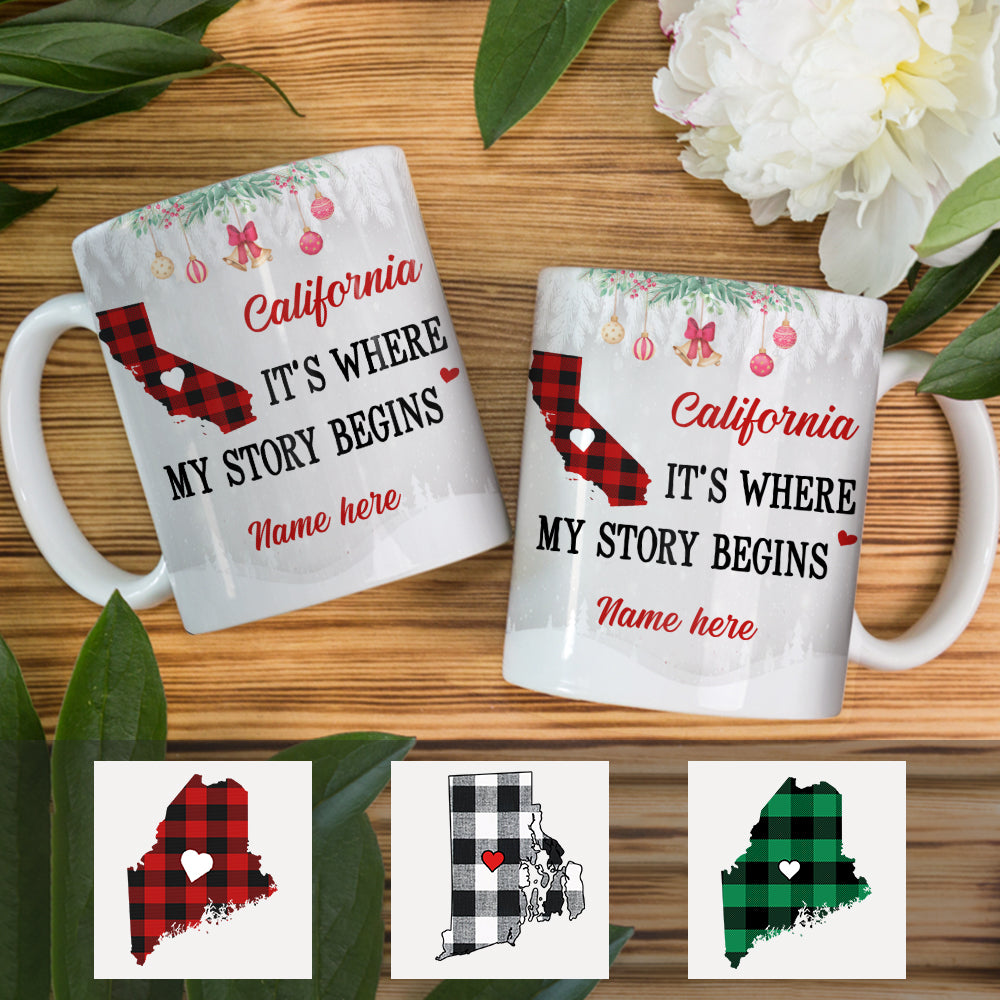Personalized Story Begins Born And Live Buffalo Plaid Mug Personalized Story Begins Born And Live Buffalo Plaid Mug