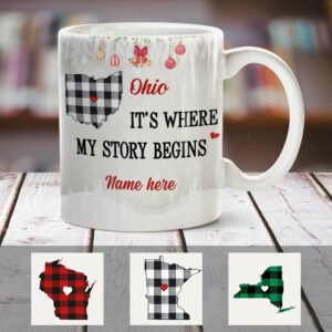 Personalized Story Begins Born And Live Buffalo Plaid Mug 3