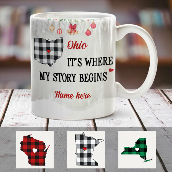 Personalized Story Begins Born And Live Buffalo Plaid Mug