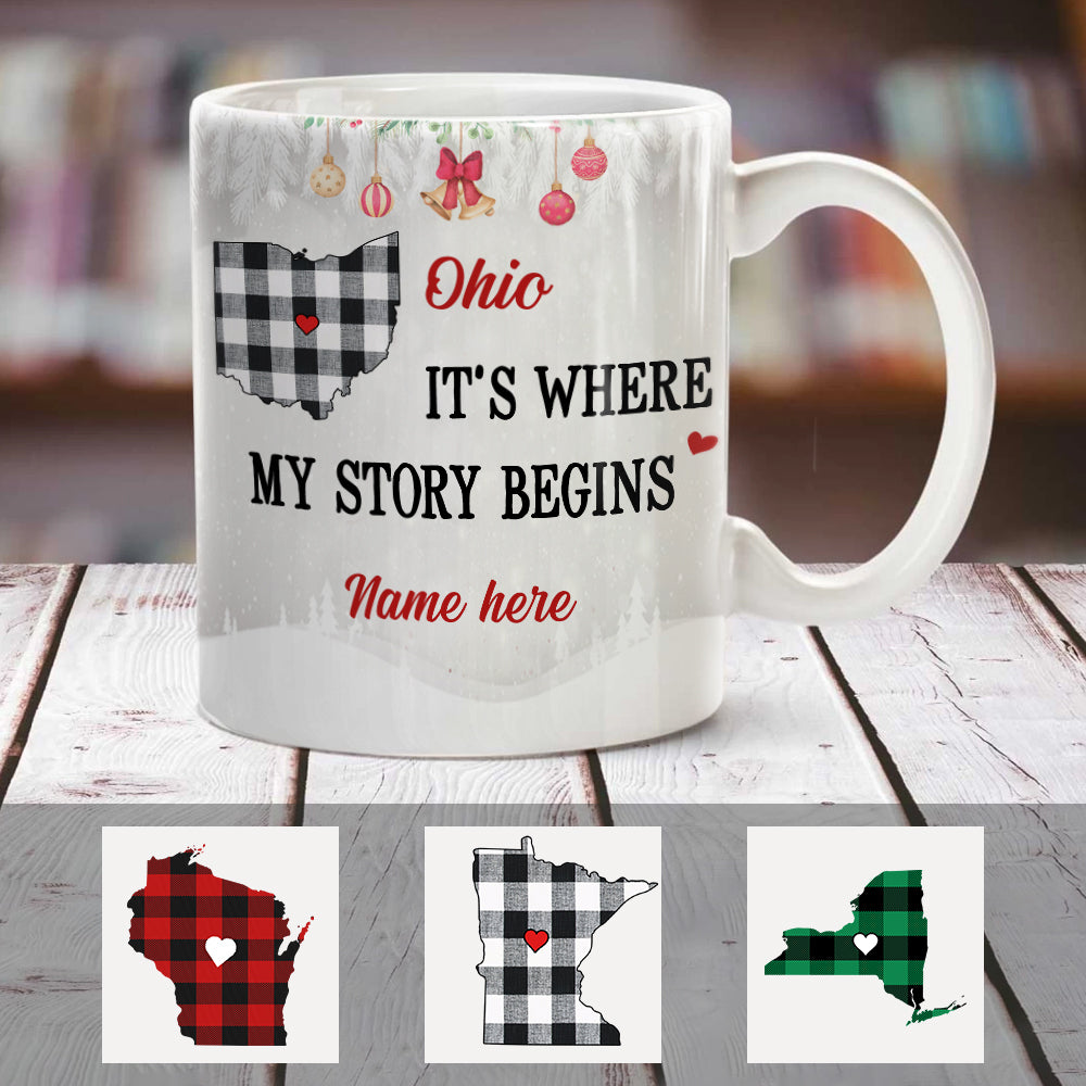 Personalized Story Begins Born And Live Buffalo Plaid Mug Personalized Story Begins Born And Live Buffalo Plaid Mug