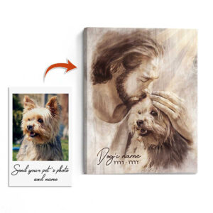 Pet Memorial Wall Art, Dog Memorial Gifts, Dog Portrait Memorial Wall Art, Jesus God Hug Painting