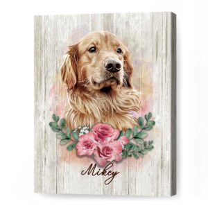 Pet Portrait Custom, Pet Portrait With Pink Flower, Best Gifts For Dog Owners – Best Personalized Gifts For Everyone