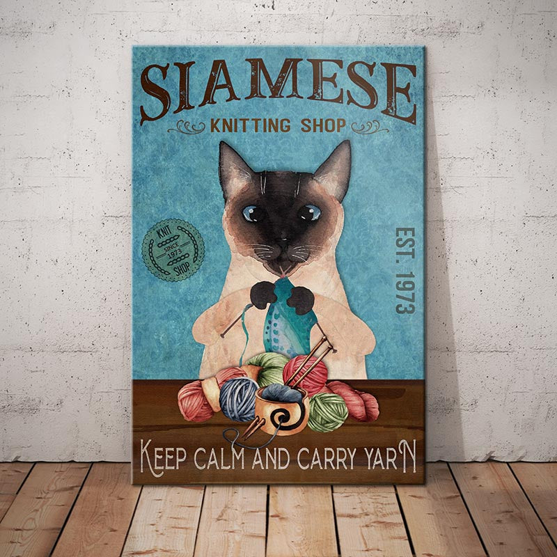 Siamese Cat Knitting Shop Canvas Siamese Cat Knitting Shop Canvas