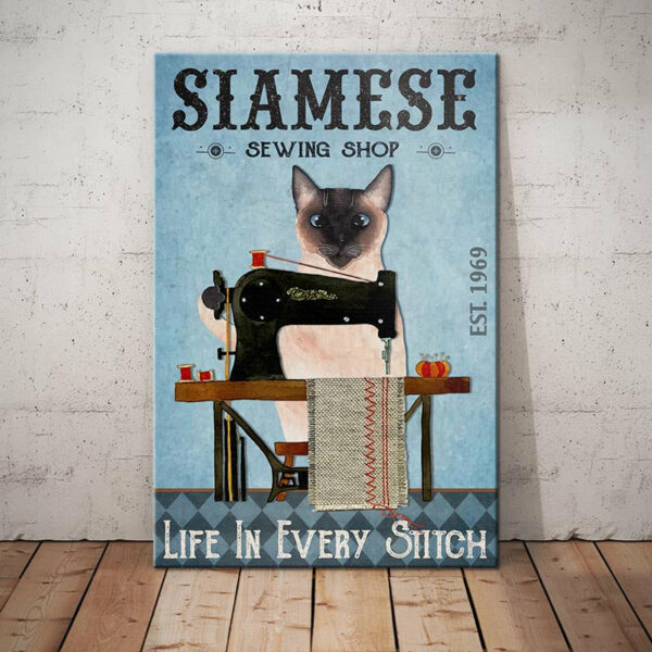 Siamese Cat Sewing Shop Canvas