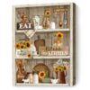Sunflower Kitchen Decor Wall Art, Kitchen Gifts For Grandma, Canvas Bless This Kitchen