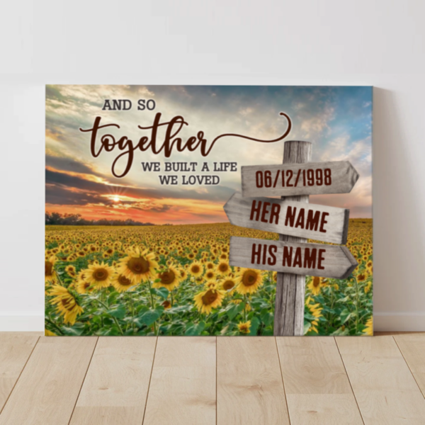 Sunflower Personalized Street Sign Canvas With Names, Gift For Couple, And So Together Print