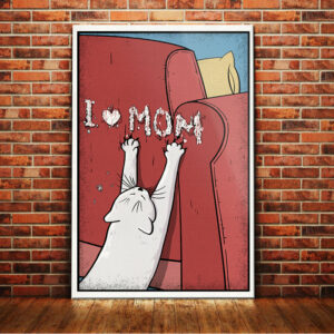 White Cat I Love Mom Canvas