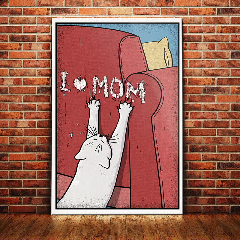 White Cat I Love Mom Canvas White Cat I Love Mom Canvas
