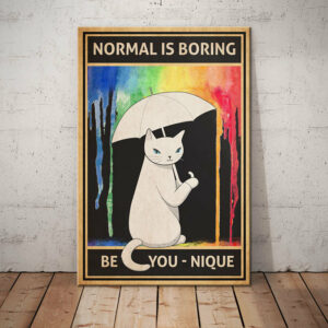 White Cat Rainbow Rain Canvas