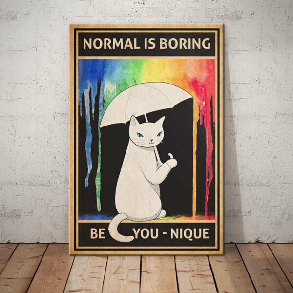 White Cat Rainbow Rain Canvas