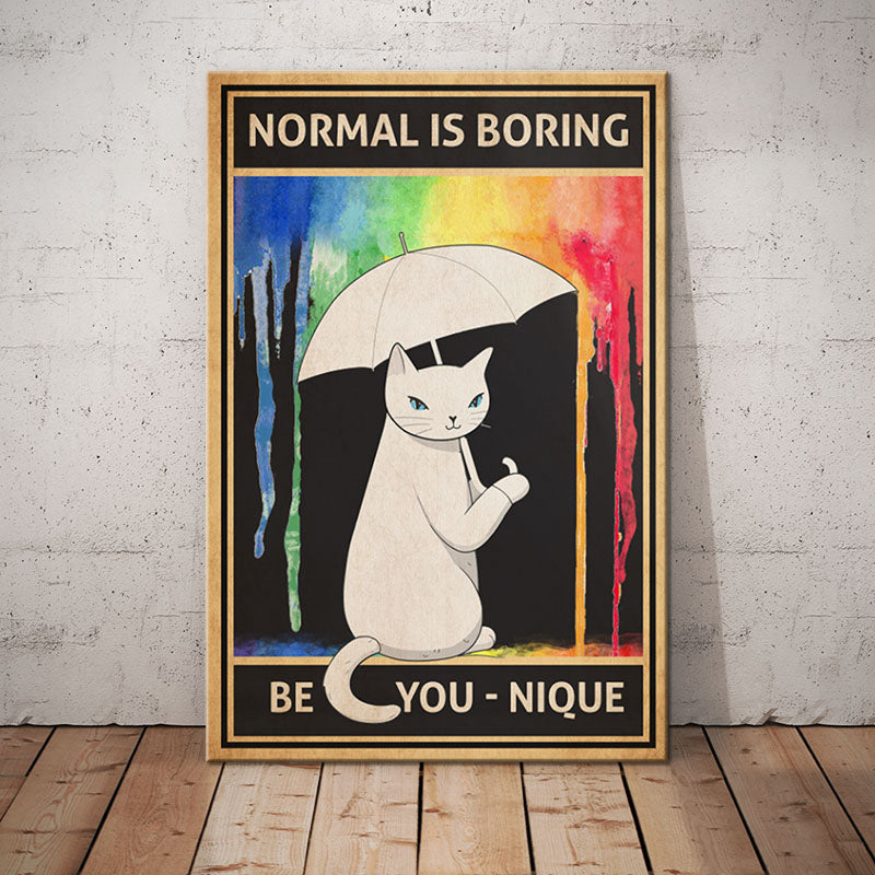 White Cat Rainbow Rain Canvas White Cat Rainbow Rain Canvas