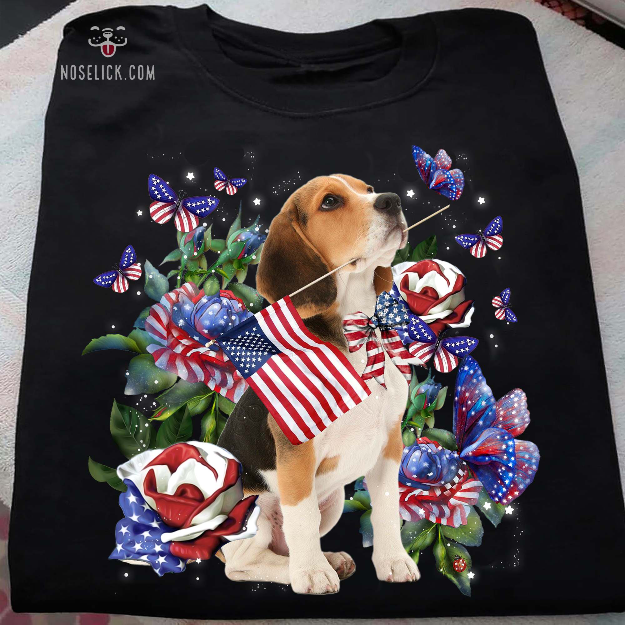 Beagle dog and butterflies - America independence day Beagle dog and butterflies - America independence day