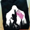 Bigfoot with America flag – Cancer awareness, bigfoot lover