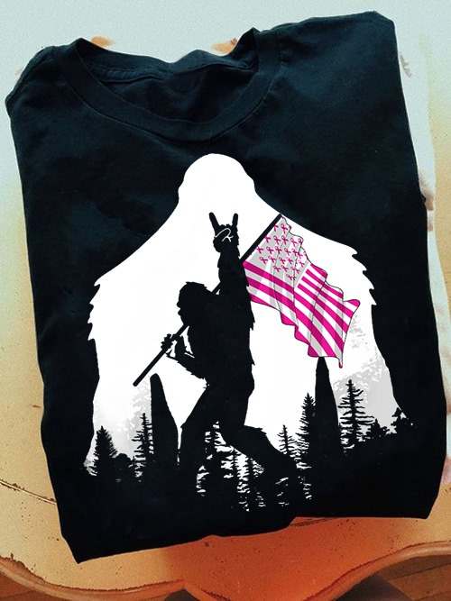 Bigfoot with America flag - Cancer awareness, bigfoot lover Bigfoot with America flag - Cancer awareness, bigfoot lover