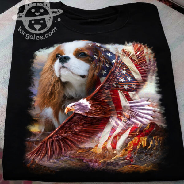 Cavalier King Charles and eagle the symbol of America – America flag