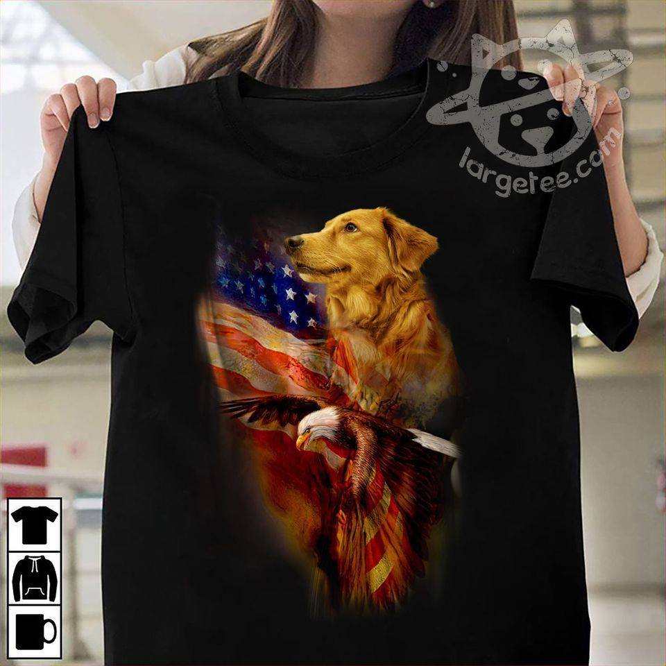 Golden dog and eagle the symbol of America - America flag Golden dog and eagle the symbol of America - America flag