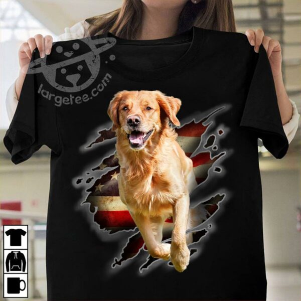 Golden retriever dog – America flag and dog