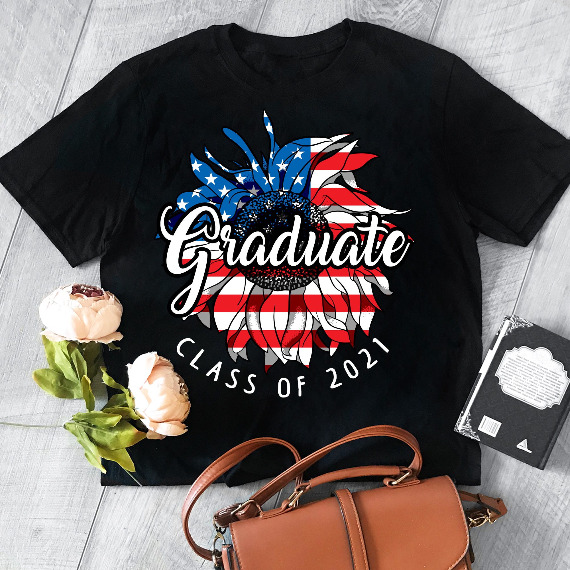 Graduate class of 2021 - America flag and sunflower Graduate class of 2021 - America flag and sunflower