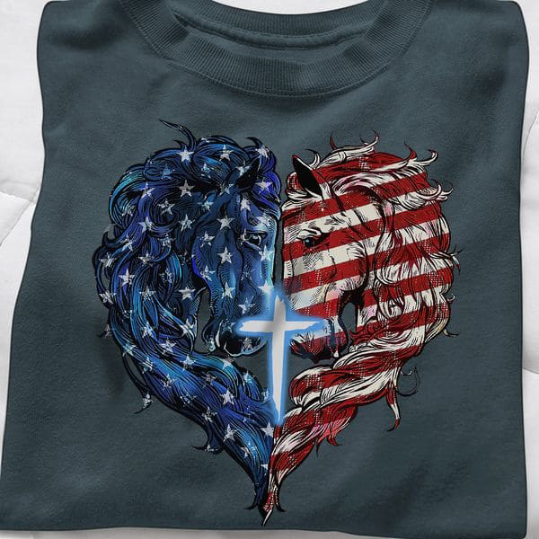 Horse Shirt, American Horse, God Cross, Independence Day, 4th Of July Horse Shirt, American Horse, God Cross, Independence Day, 4th Of July