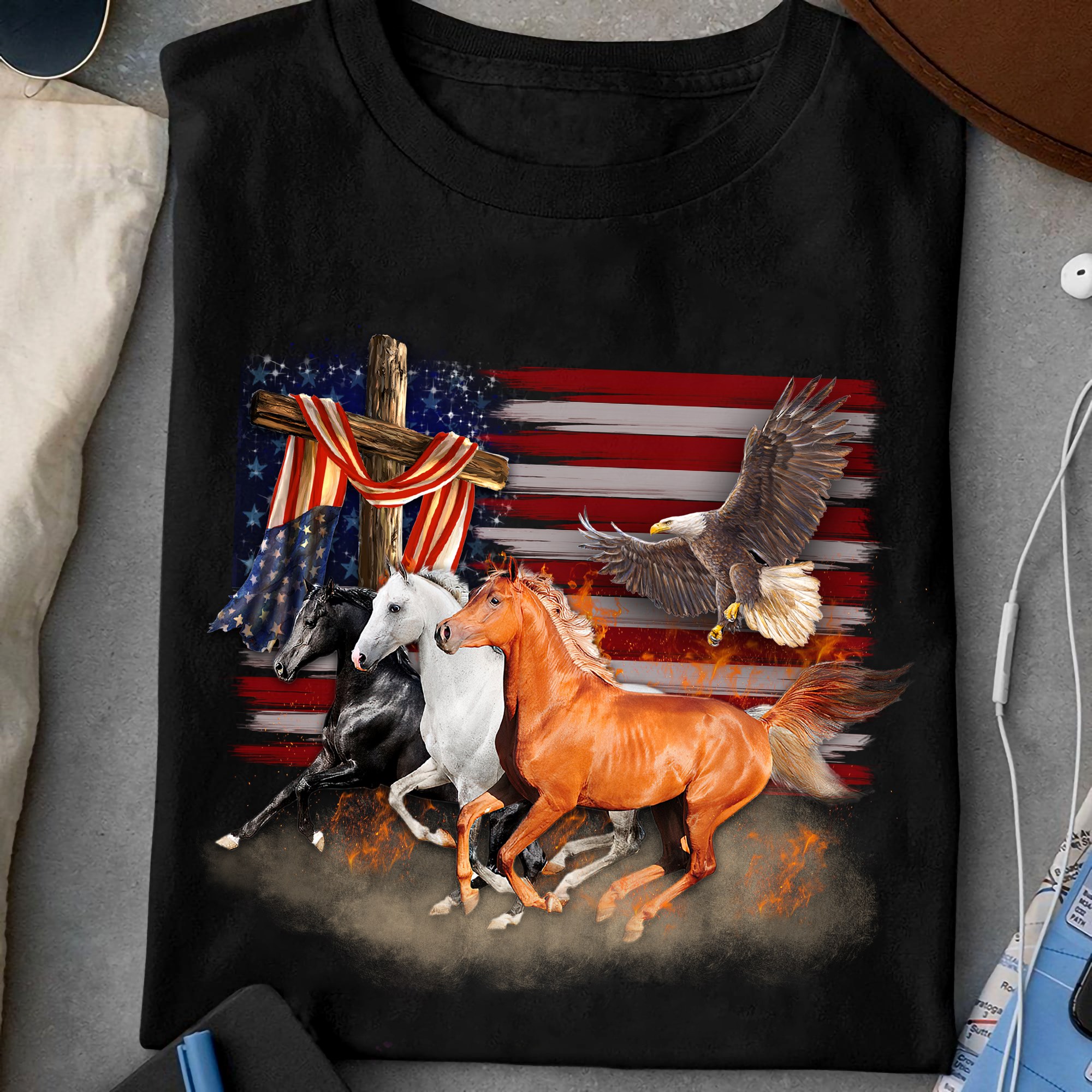 Horse and god's cross - America flag Horse and god's cross - America flag