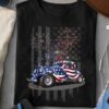 Hot rod car and America flag – Independence day