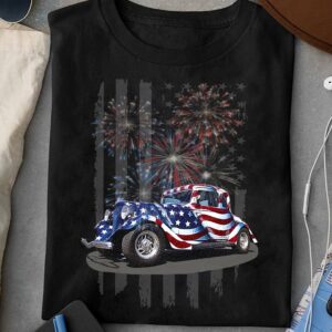 Hot rod car and America flag – Independence day