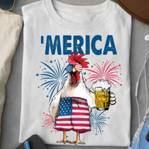 Merica – Chicken with beer, America flag, beer lover