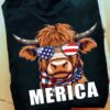 Merica cool highland cattle with glasses USA Independence day