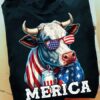 Merica cow with cool glasses and drink American Independence day