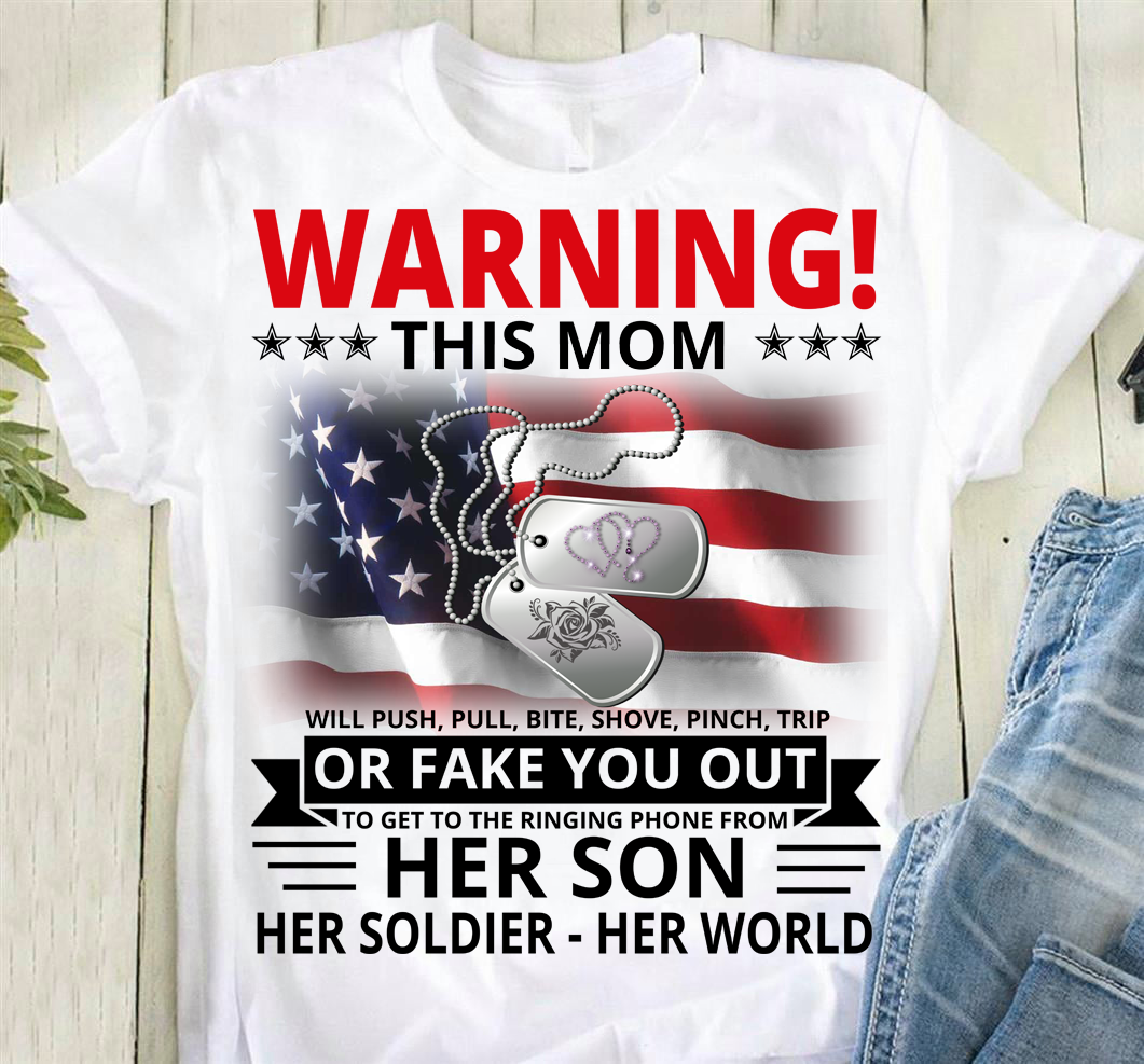 Necklace America Flag - Warning this mom will push pull bite shove pinch trip her soldier her world Necklace America Flag - Warning this mom will push pull bite shove pinch trip her soldier her world