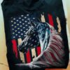 horse from behind American flag Independence day