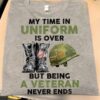 my time in uniform is over but being veteran never ends military items American veteran day