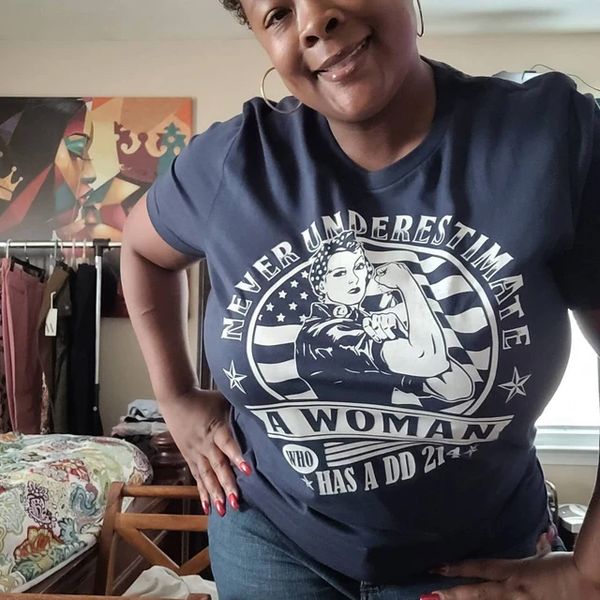 never underestimate a woman has a DD-214 American flag never underestimate a woman has a DD-214 American flag