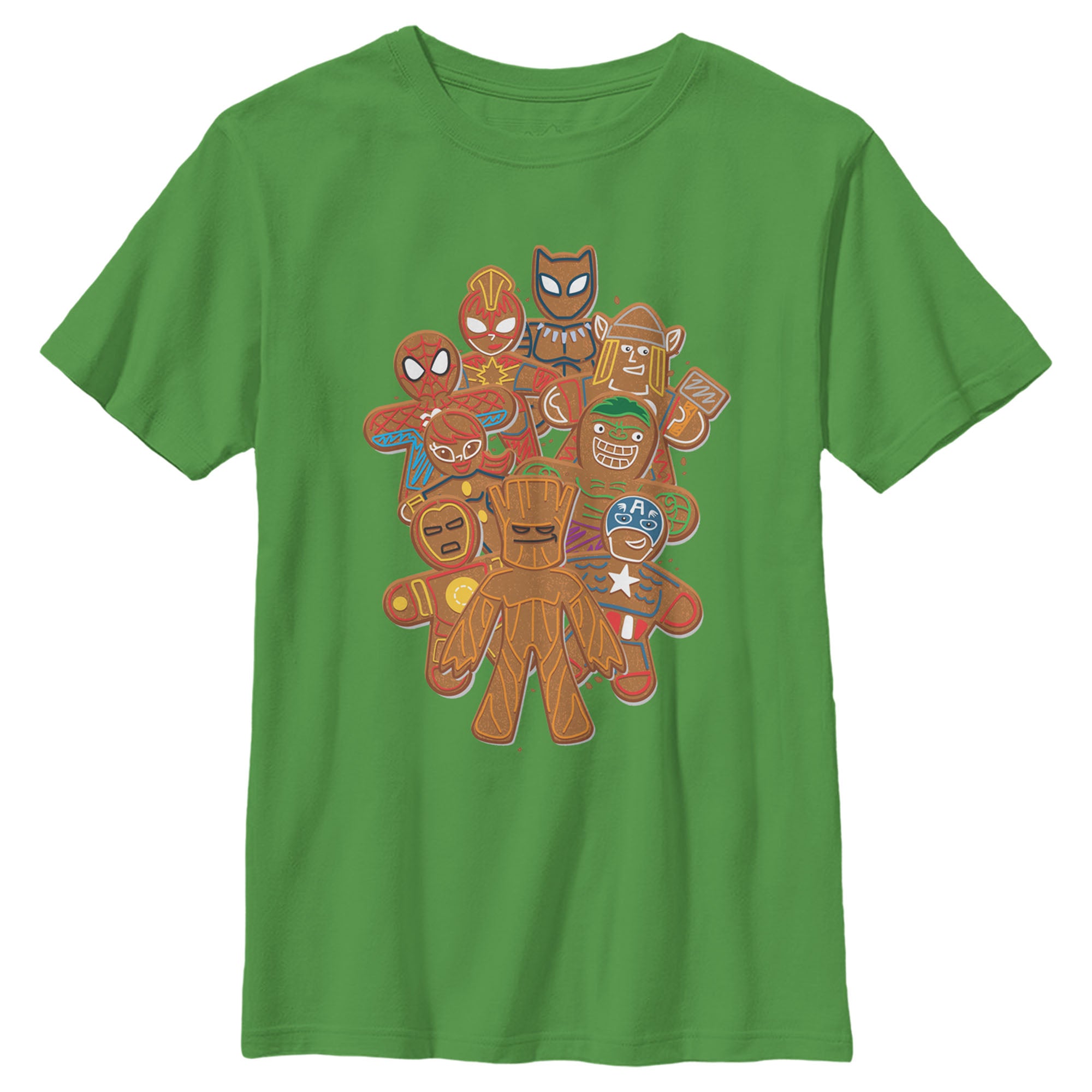 Boy's Marvel Christmas Gingerbread Cookie Heroes T-Shirt Boy's Marvel Christmas Gingerbread Cookie Heroes T-Shirt