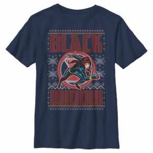 Boy’s Marvel Ugly Christmas Black Widow Snow T-Shirt