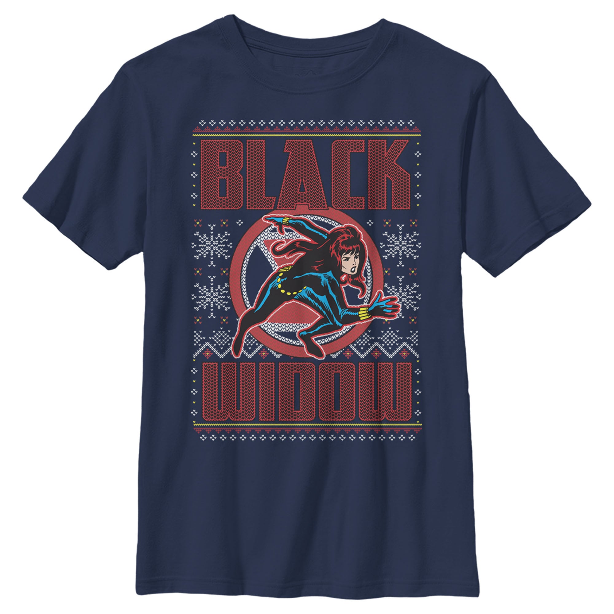 Boy's Marvel Ugly Christmas Black Widow Snow T-Shirt Boy's Marvel Ugly Christmas Black Widow Snow T-Shirt