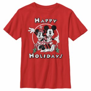 Boy’s Mickey & Friends Christmas Retro Mickey and Minnie Happy Holidays T-Shirt