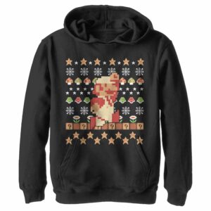 Boy’s Nintendo Ugly Christmas Super Mario Pixel Pull Over Hoodie
