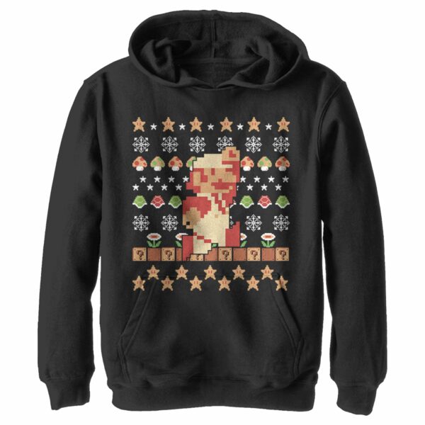 Boy’s Nintendo Ugly Christmas Super Mario Pixel Pull Over Hoodie