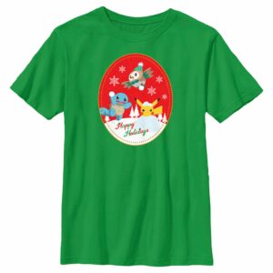 Boy’s Pokemon Christmas Happy Holidays Patch T-Shirt