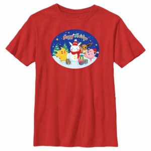Boy’s Pokemon Christmas Happy Holidays Snowman T-Shirt