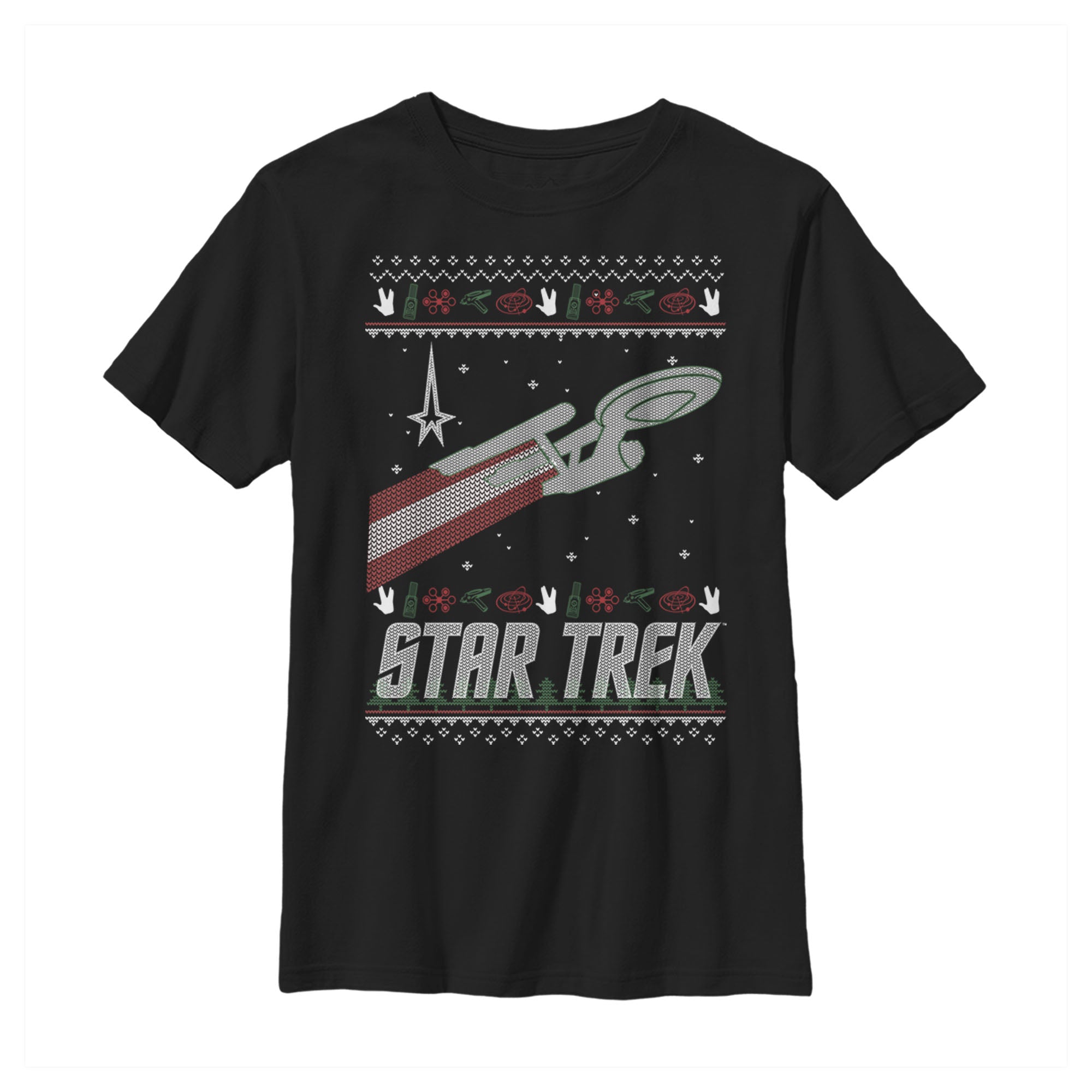 Boy's Star Trek USS Enterprise Ugly Christmas Sweater T-Shirt Boy's Star Trek USS Enterprise Ugly Christmas Sweater T-Shirt