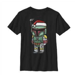 Boy’s Star Wars Boba Fett Santa Hat Cartoon T-Shirt