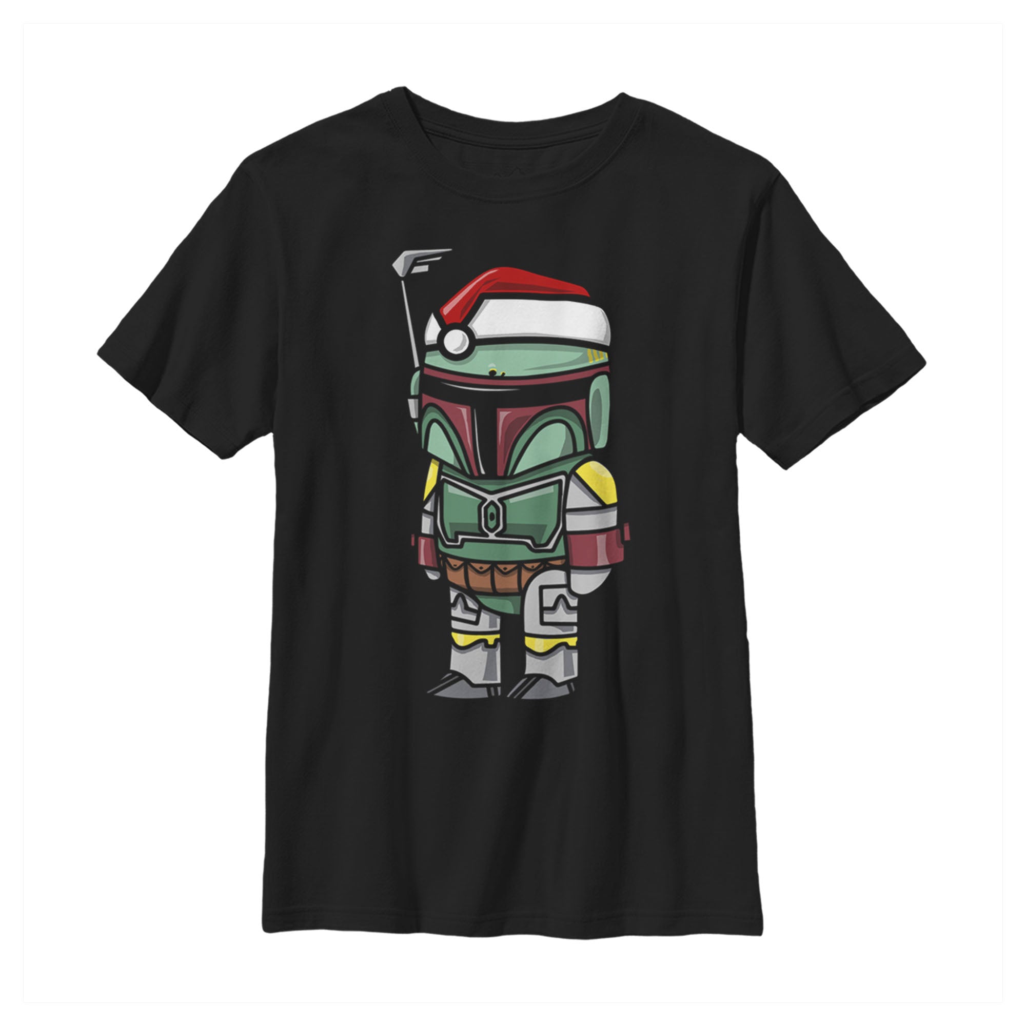 Boy's Star Wars Boba Fett Santa Hat Cartoon T-Shirt Boy's Star Wars Boba Fett Santa Hat Cartoon T-Shirt